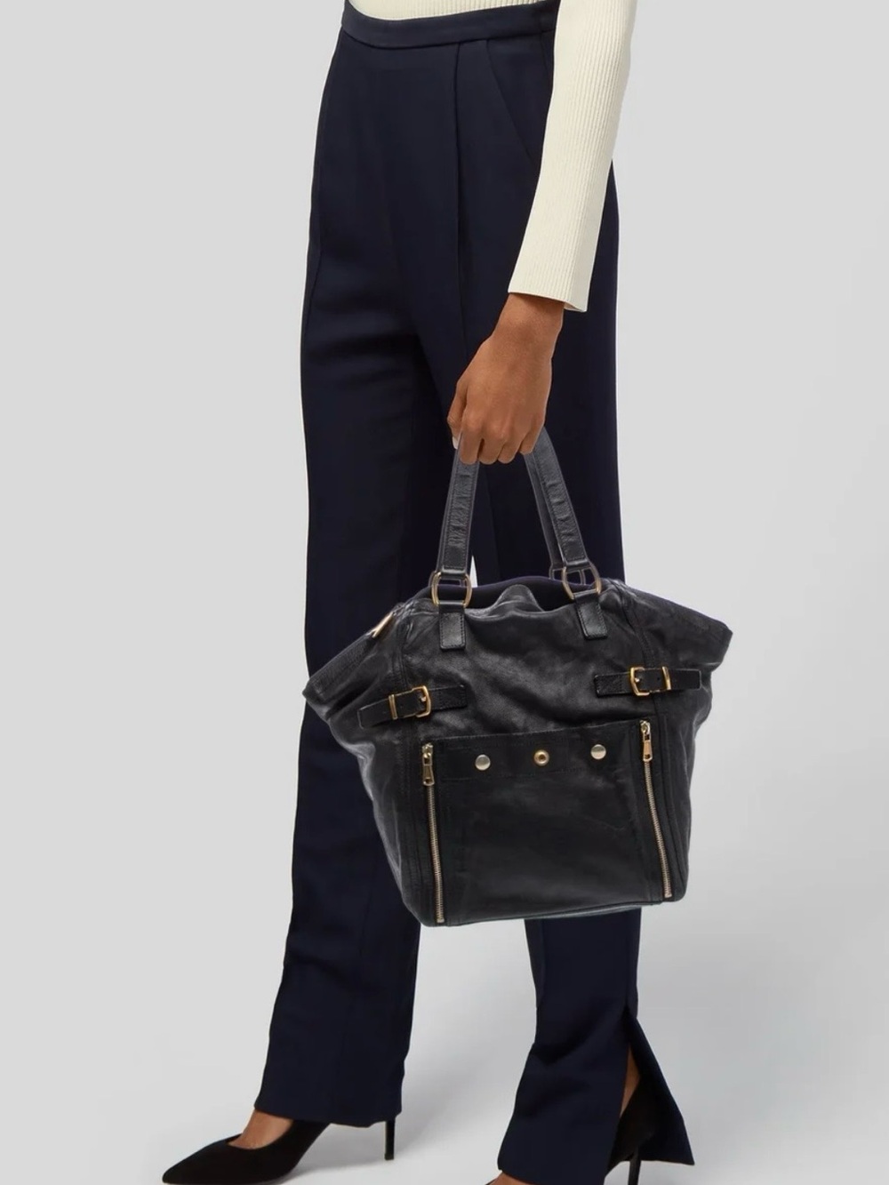 Yves Saint Laurent Black Leather Tote with Gold Hardware - Picture 9 of 9